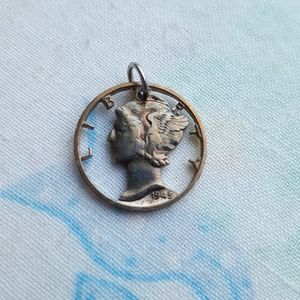 🌙1945 Silver Mercury Dime Cut-Out Pendant.